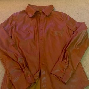 Latex material faux leather button-up